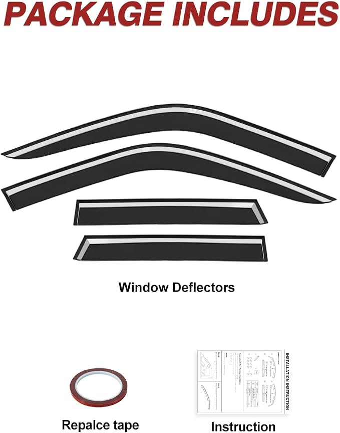 Outside-Mount Window Rain Guards Fit for 2021-2026 Ford Bronco Sport, Extra Durable Window Visors Wind Deflector Dark Smoke Vent Shades Car Tape-on with Thicker
