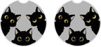 Cute Black Cats Ceramic Cup Holders Car Coasters Set for Women/Men,Drink Cup Car Holder Coasters with A Finger Notch 2.56" Pack of 2.