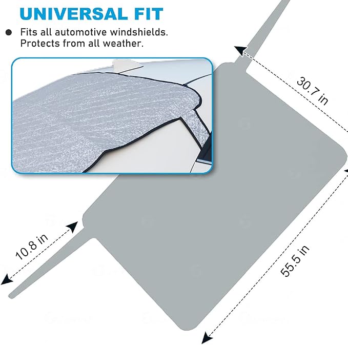 Car Rear Windshield Snow Ice Cover, Windproof Rear Windscreen Snow Cover with 2 Elastic Hooks, 4 Magnets, All-Weather Waterproof Winter Ice Frost Snow Protector for Most Sedans Cars