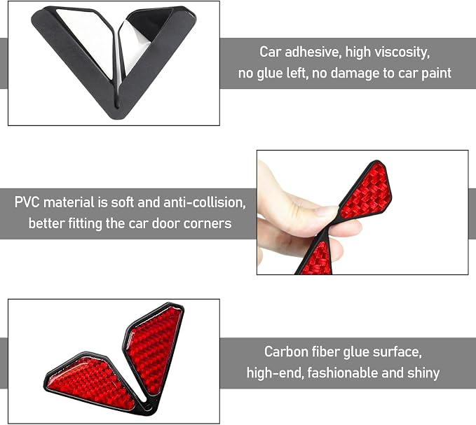 2 PCS Car Door Corner Protector Edge Guards, Real Carbon Fiber Anti-Collision Car Door Edge Protector, Self-Adhesive Decorative Auto Corner Protect, Vehicle Exterior Accessories (Red)