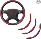 Steering Wheel Covers, 3PCs Leather Anti-Skid Clip on Car Steering Wheel Cover Protector Universal for Most Car Wheel (Burgundy)