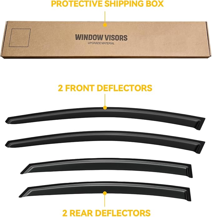 Window Visor for Hyundai Elantra Sedan 2011-2016 (Excludes GT), Out-Channel Rain Guards Shields Vent Deflector Shade Wind Dark Smoke, Tape-On Outside-Mount, 4PCS