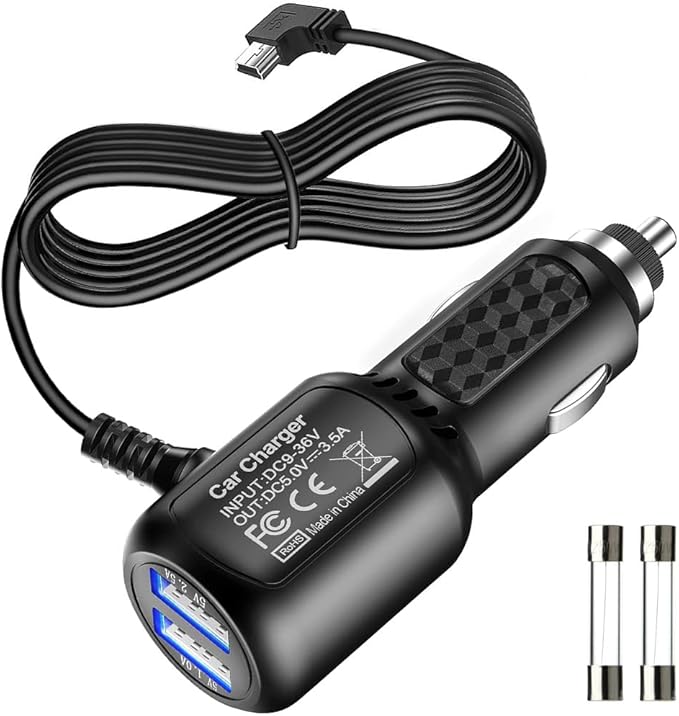 Mini USB Power Cord Cable with Dual Port USB,Vehicle Power Charging Cable with Length(11.5ft/350cm) for Car Dashcam Camera Charger Power Cord for Dashcam Supply Radar Detectors
