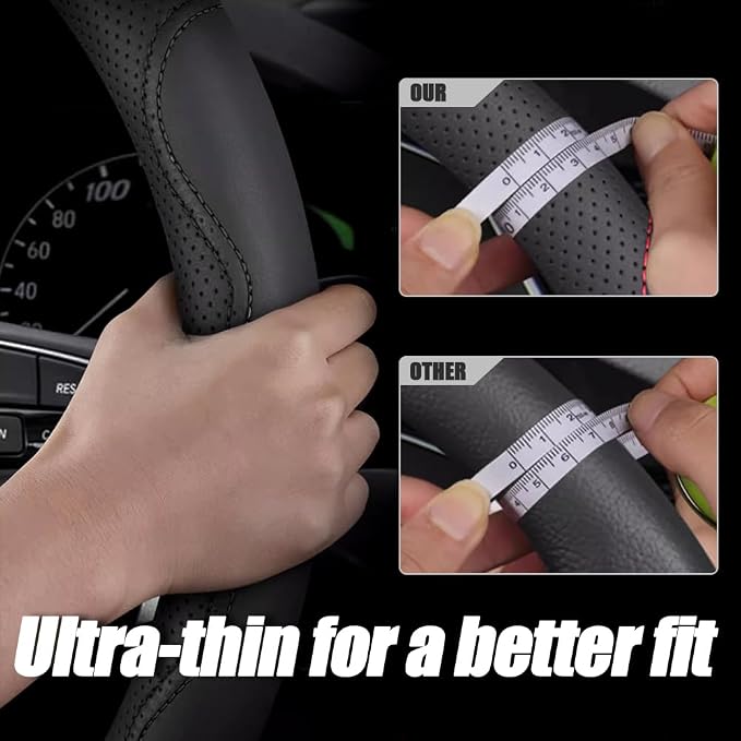 Nappa Premium Leather car Steering Wheel Cover, Non-Slip, Breathable, Universal 15 inches