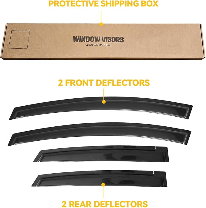 Window Visor for 2003-2008 Pontiac Vibe/Toyota Matrix, Out-Channel Rain Guards Shields Vent Deflector Shade Wind Dark Smoke 2004 2005 2006, Tape-On Outside-Mount, 4PCS