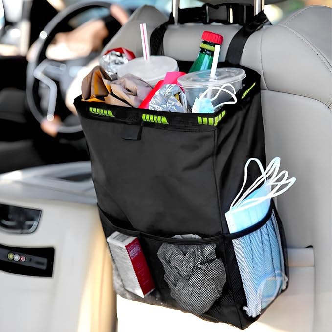 Fekey&JF Hanging Car Trash Can with Storage Pockets, Waterproof Leakproof Oxford Auto Garbage Bag, Multi-Use Organizer for Outdoor Traveling, Foldable Trash Bin for Truck, SUV, Home, Office (Blue)