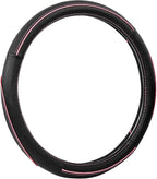 Colour Piping Leather Universal Fit Steering Wheel Cover, Perfectly fit for 14.5-15 inches Suvs, Vans, Trucks, Sedans, Cars (Black&Pink)