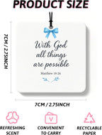 Inspirational Christian Orange Car Air Freshener 4 Pcs, Blue Coquette Bow Religious Square Hanging Air Freshener for Closet Drawer Books, Girly Christian Car Accessories Mirror Decor for Women