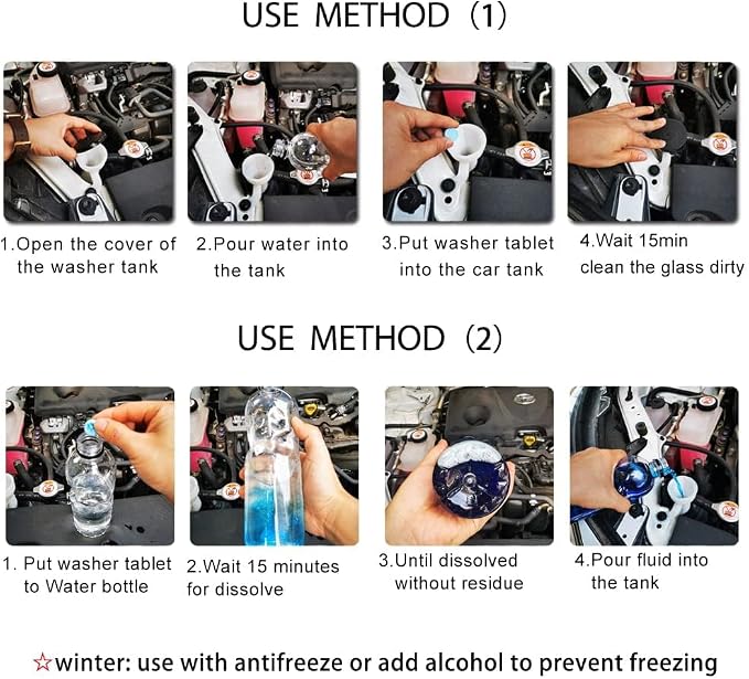 100 Pcs Atuo Windshield Washer Tablets,Windshield Wiper Fluid,1 Pack Makes 105 Gallons,1 Piece Makes 1.05 Gallons(Winter: Use With De-icer or Methanol)