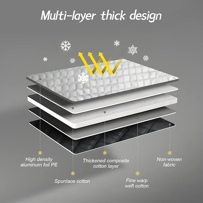 Car Magnetic Windshield Snow Cover, 4 Layers WAaterproof Windproof Protection,Snow,Ice,Sun,Frost Defense, Universal for SUV, Truck, Sedan, Van (Silver)