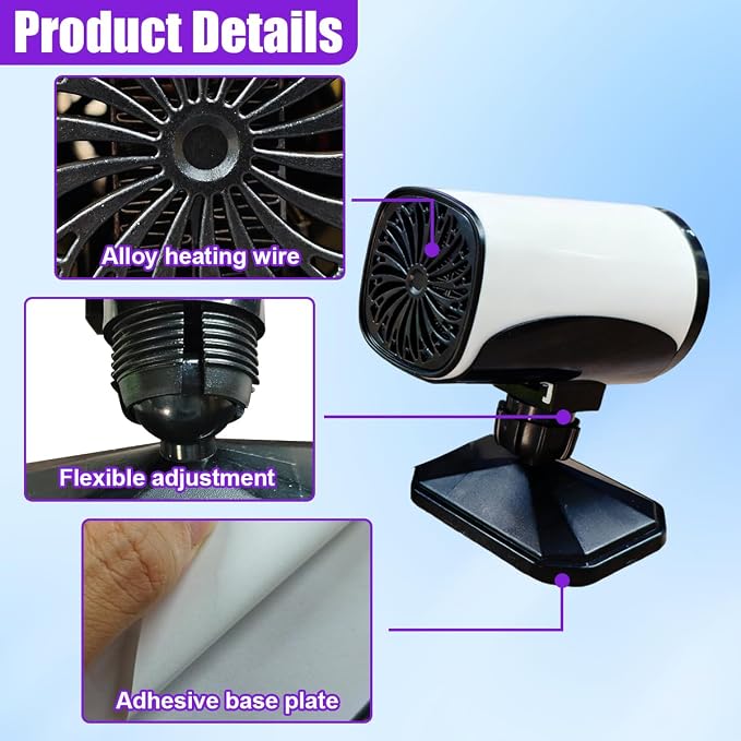 12V 150W Portable Car Heater, Fast Demisting Defroster Car Fan Windshield Defroster, 360° Rotary Auto Heater and Cooler That Plugs into Cigarette Lighter for Sedan SUV (White)