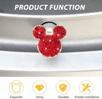 Bling Car Tire Valve Stem Caps, 4PCS Dustproof Crystal Rhinestone Cartoon Mouse Design, Sparkling Attractive Auto Wheel Decoration Accessories, Universal Fit (Red)