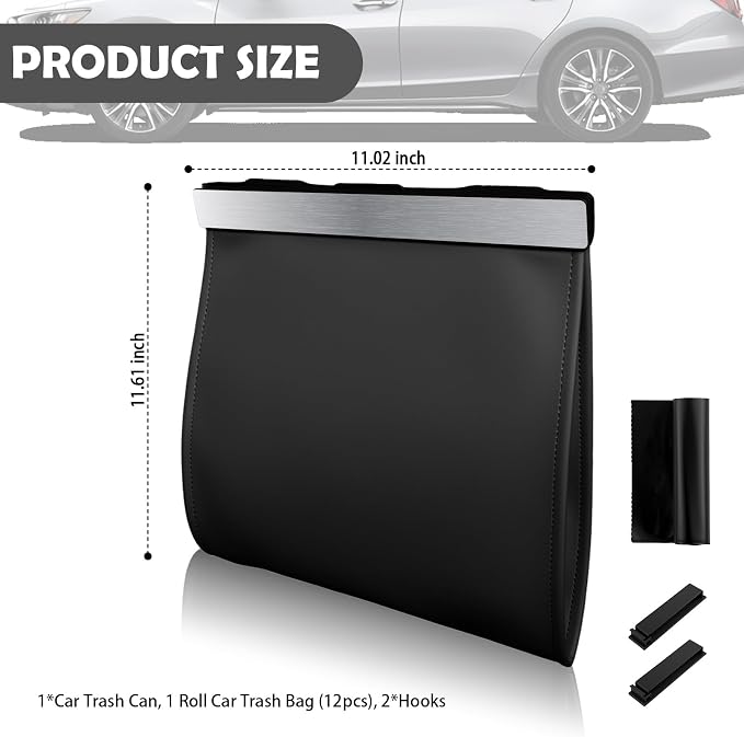2026 New Car Trash Can with LED Light & Strong Magnet Closure,Leather Car Trash Bin with 12 Bags,Large Capacity Cars Garbage Can as Cars Organizer for Back Seat/Door