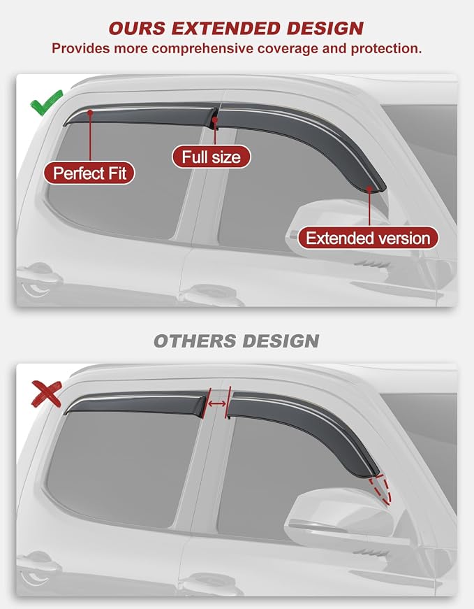 Outside-Mount Window Rain Guards Fit for 2016-2023 Toyota Tacoma Double Cab, Extra Durable Window Visors Wind Deflector Dark Smoke Vent Shades Car Tape-on with Thicker 4PCS