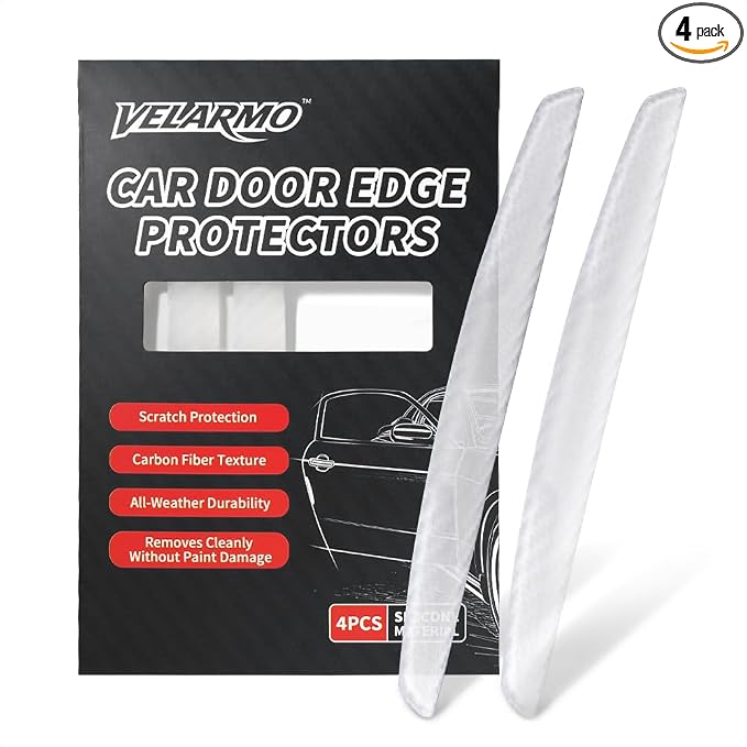 4PCS Car Door Edge Guards Universal 3D Carbon Fiber Texture Anti-Collision Scratch Protector Strips Flexible Silicone Trim with Nano Adhesive for Sedan SUV Truck Transparent