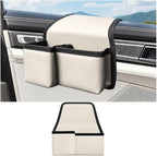 Car Window Armrest Storage Box, Comfortable Leather Vehicle Door Side Arm Rest Pad Organizer Bag, Multifunctional Automotive Window Armrest Storage Pocket, Universal for SUV Van Truck (Beige)