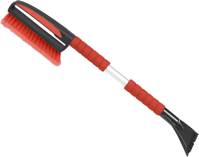 Motor Trend Ice Scraper with Tough Rubber Grip Snow Brush/Broom/Frost Remover for Car and Truck Windshields/Mirrors, Winter Storm Survival Kits
