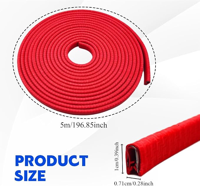 16.4Ft(5M) Car Door Edge Guards, Car Door Protector, U Shape Edge Trim Rubber Anti-Collision Seal Protector, No Glue Required Auto Entry Guard Seal Strips Fit for Trucks SUVs Sedans (Red)