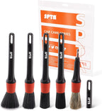 Car Drill Brush, Drill Brush Attachment 5Pcs Detachable Car Care Detailing Brush Set Soft No Scratch Boar Hair Detail Brush Car Care Detail Brush for Air Vent Automotive Interior Exterior -DF075