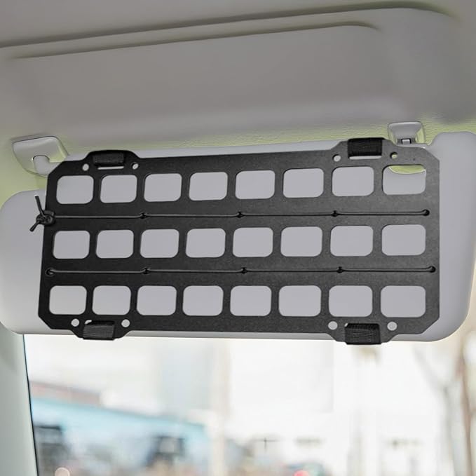 Vehicle Rigid MOLLE Panel, Car Sun Visor Organizer Tactical Gear Rack, EDC Pouch Tool Holster Truck Equipment Mount Plate, Auto Interior Modular Storage Shelf Accessories (Sunvisor)