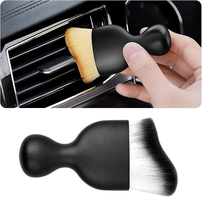 Car Interior Detailing Brush, Auto Soft Hair Cleaning Brushes, Scratch Free Curved Dirt Dust Collectors, Removal Tool for Vehicle Dashboard Air Conditioner Vents Leather (White/Black/1PCS)