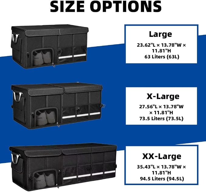 Trunk Organizer with Dedicated Shoe Compartment, Foldable Car Storage Organizer for SUV Sedan, Sturdy Automotive Organizer for Car Accessories Tools Sundries Black (X-Large)