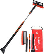 Car Snow Brush with Ice Scraper and Squeegee 3 in 1, 50" Extendable Cleaning Kit Long Handle, Windshield Snow Removal Tool Scratch Free, SUV Truck RV Window Roof Exterior Wash Supplies, Orange