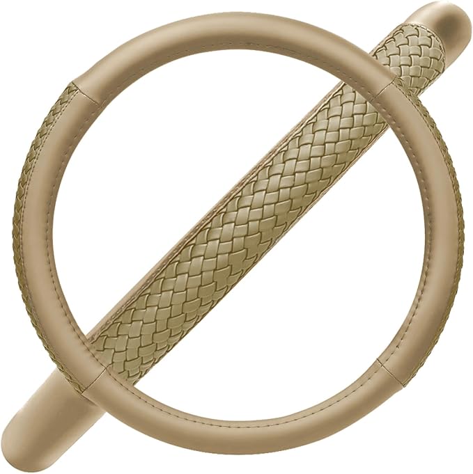 car Steering Wheel Cover Faux Leather Massage Universal fit 3D Honeycomb Hole Anti-Slip Sporty 15 Inches (Tan Tan)