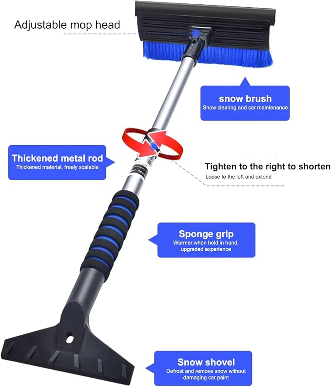 Ice Scraper Snow Brush, 3 in 1 Car Snow Brush and Ice Scraper, Ergonomic Foam Grip, Durable Ice Scraper for Snow Removal, Cars, Trucks