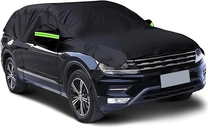 Half Car Cover Waterproof All Weather, Sunproof Windshield Cover for Ice and Snow Top with Reflective Straps, Front Rear Window Hail Protector for SUV (YL)
