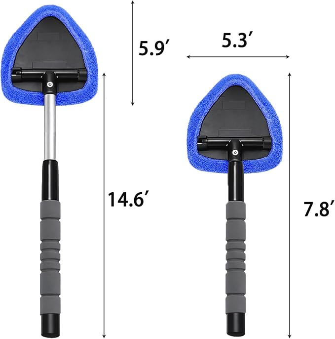 2-Pack Windshield Cleaner Tool, Extendable Handle Auto Detailing Kit with 8 Washable Microfiber Pads & Spray Bottle, Professional Home & Car Window Glass Duster, 180° Swivel Head