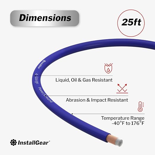 4 Gauge Wire (25ft) Copper Clad Aluminum - Primary Automotive Wire, Car Amplifier Power & Ground, Battery, Car Audio Speaker, RV Trailer Welding Cable