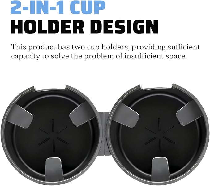 Car Double Cup Holder Expander, 2 in 1 Multifunctional Vehicle Cup Holder Adapter with Adjustable Base, Auto Drink Bottles Extender Organizer, Universal for SUV Automobile Truck (Gray)
