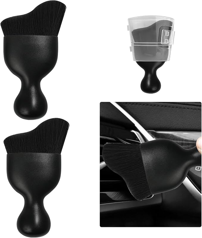 2 PCS Car Detailing Brush, Curved Soft Bristles Auto Removal Dust Collectors, Universal Vehicle Dashboard, Air Conditioner Vents etc Interior Cleaning Tool Accessories (Black)