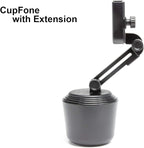 CupFone with Extension – Adjustable, Universal Cup Holder Cell Phone Mount Car & Truck Accessory – Best Design for iPhone & Smartphone Charging – Black Plastic Knobs