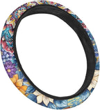 Car Steering Wheel Covers for Womens Boho Flower Steering Wheel Cover Soft Anti-Slip Rubber Stretch-on Steering Wheel Protector Cover Sweat Auto Accessories Interior Decor