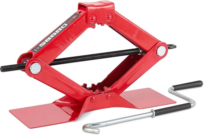 Portable Scissor Car Jack, 1.65 Short Ton/1.5 Metric Ton/1500 kg Capacity, 3.7-15.5 inch Lifting Range, Self-Locking, Red