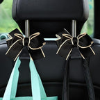 Mandark 2PCS Car Seat Headrest Hooks, Cute Bow Vehicle Hooks for Purses and Bags, Automotive Purse Hook Hanger Interior Decoration Accessories, Universal for SUV, Sedan, Truck (Black/White Line)