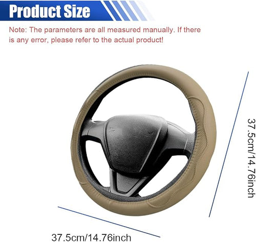 15 Inch Leather Car Steering Wheel Cover for SUV, Truck, Beige | Anti-Slip Breathable Automotive Steering Wheel Protector, Universal Heat Resistant Vehicle Interior Accessories