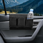 Car Window Armrest Storage Box, Leather Auto Side Door Arm Rest Pad Organizer with Multiple Pocket, Multifunctional Vehicle Armrest Elbow Pad Storage Bag, Universal Fit (Black)