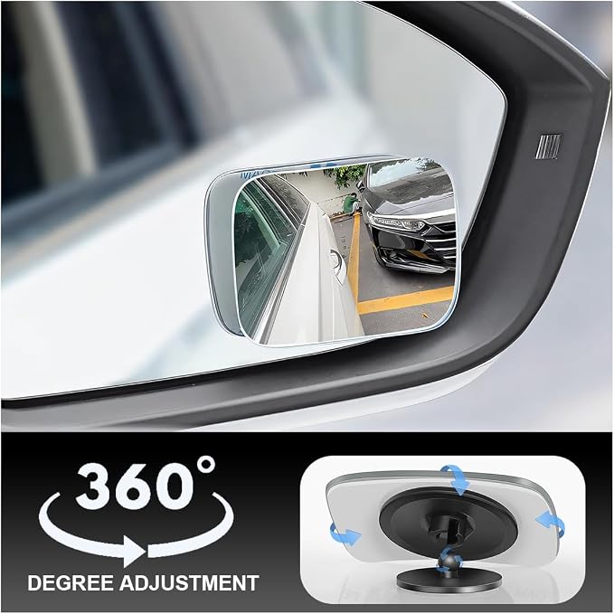 ZIMISI Rectangle Blind Spot Car Mirror, 2.5" HD Glass Wide Angle Convex Mirror with Adjustable Stick, 360 Degree Frameless Rear View Mirrors for Car, SUV,Truck (Rectangular)