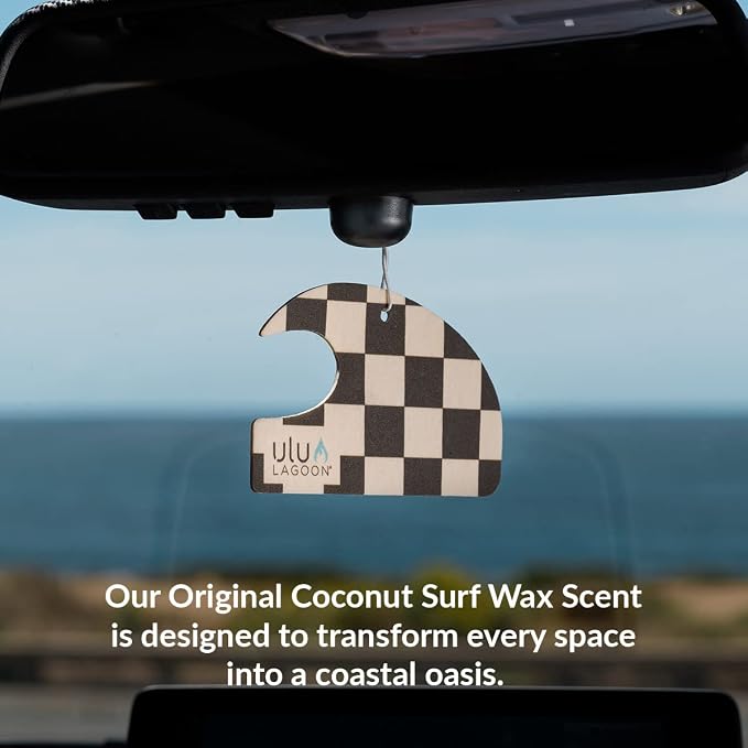 Hanging Car Air Freshener | Tropical Beach Coconut Surf Wax Scent Mini Wave | Long Lasting Car Freshener, Closet and Beyond | Made In USA | 3 Pack (Checker)