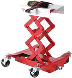 Transmission Jack 450 LBS Capacity: Low Profile Lift with 2M Safety Straps & 4 Brake Wheels, 7-23 Inch Range for Car & Truck Repair (Red)