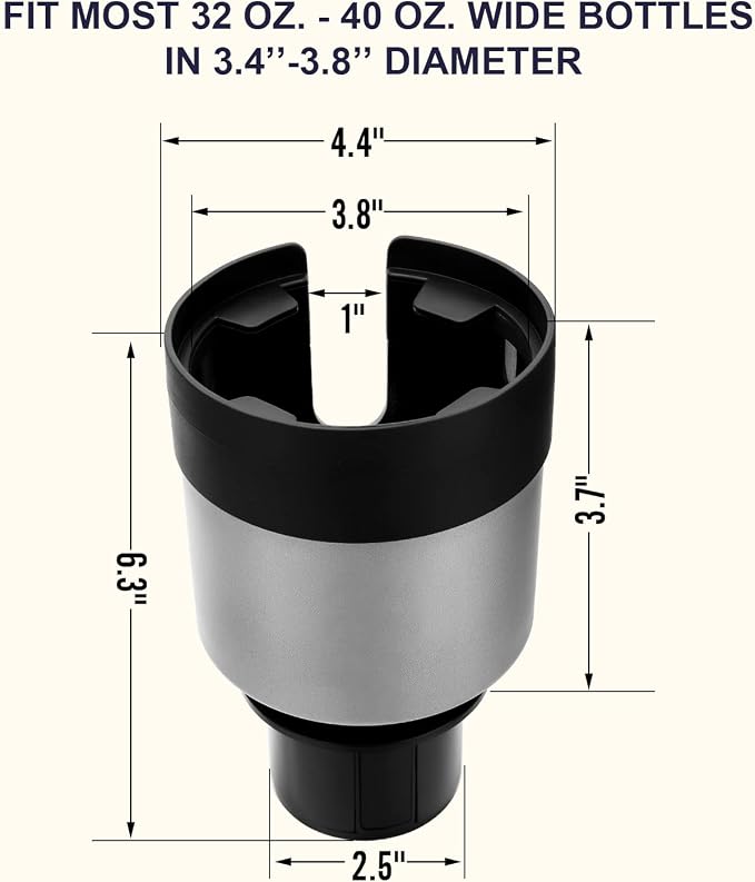 Car Cup Holder Expander with Adjustable Base, Compatible with Hydro Flasks 32/40 Ounce, Compatible with Yeti Ramblers 20/26/30 Ounce, Other Bottles in 3.4"-3.8"(Silver Gray)