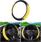 Bling Car Steering Wheel Cover, 15 Inch Rhinestones Soft Leather Elastic Steering Wheel Protector, Sparkly Crystal Diamond for Women Girls (Yellow)