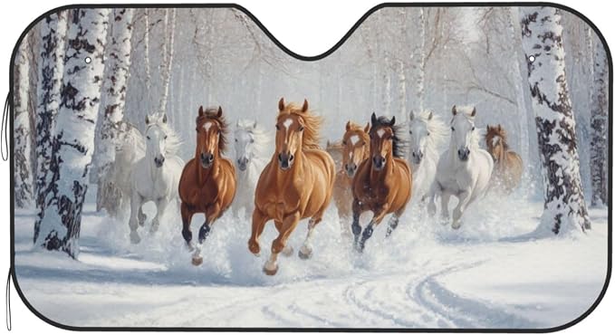 Windshield Sun Shade Horses Snow Winter Car Front Window Sunshade Cover for Truck SUV Blocks UV Rays Automotive Visor Interior Protector 55 x 30 inch