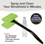 Windshield Wizard Cleaning Tool, AS-SEEN-ON-TV, Cleans Windshields Without Reaching, Microfiber Window Cleaning Device w/Extra Bonnet & Spray Bottle, Long Detachable 16” Handle, Fits in Glovebox