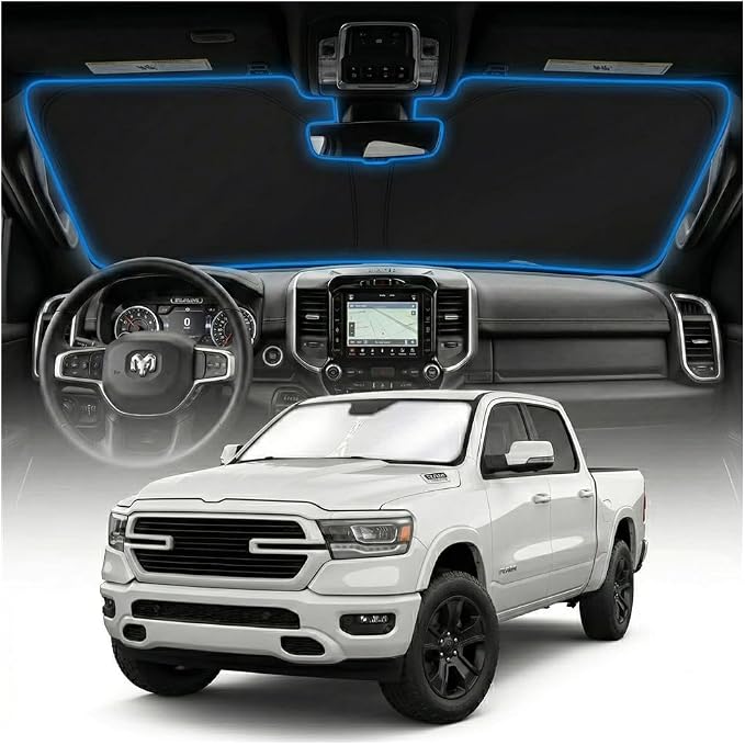 for Dodge RAM 1500 Sun Shade Windshield Cover - Custom Fit RAM 1500 Accessories 2019-2025 2026 Sunshade Foldable UV Protection & Heat Shield Sun Visor Accessories