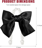 2 PCS Bow Pearl Car Seat Headrest Hook, Car Seatback Hanging Organizer Elegant Pearl Purse Hanger, Cute Bow Vehicle Interior Headrest Storage Hook for Handbag Purse Coat (Black)