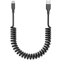 Coiled Car Carplay Charger Fast Charging，[1-Pack, 3Ft] Retractable Braid USB A to USB C Cable for iPhone 17/16/15/Plus/Pro Max/MacBook Pro, Type-C Cord,Black